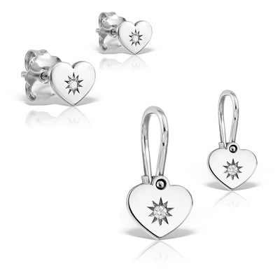 Mother&Baby Earrings Listen to your Heart with white diamonds in white gold - zeaetsia