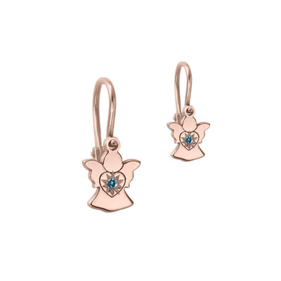 Baby Earrings Heart’s Angel with blue diamonds in rose gold