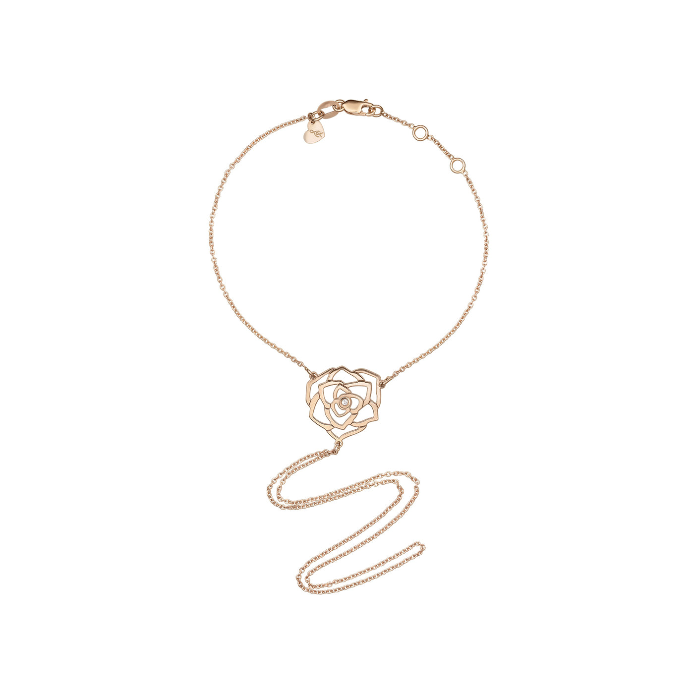 Bratara pe lant Rose cu diamant alb, din aur roz, double