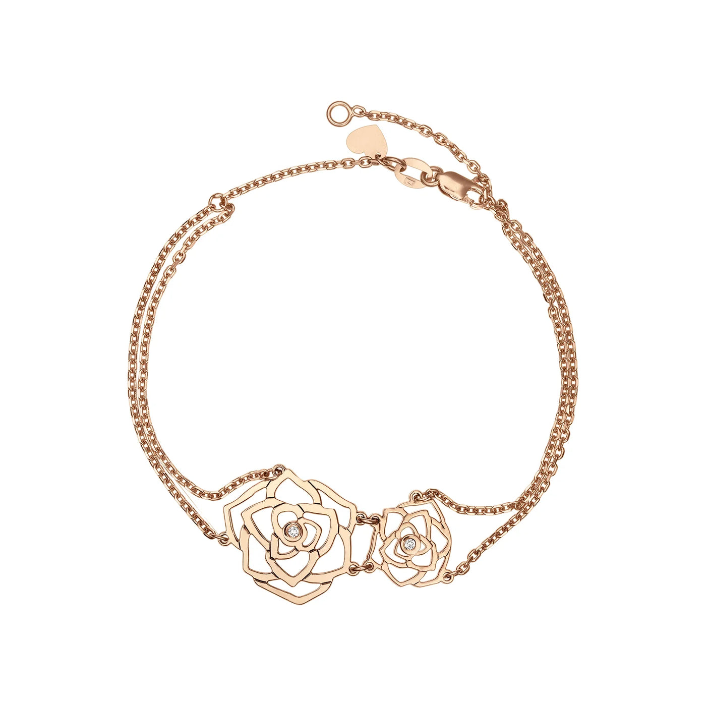 Bratara pe lant Rose cu diamant alb, din aur roz, double
