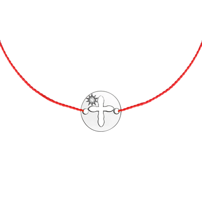 Bratara pe snur Banut Cruciulita decupata, cu diamant alb, din aur alb