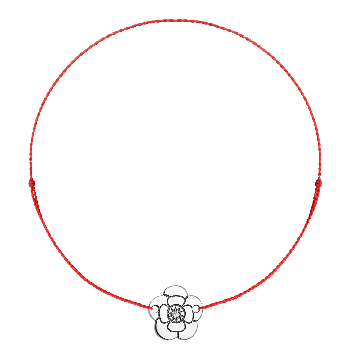 Bratara pe snur Camelie cu diamant alb, din aur alb