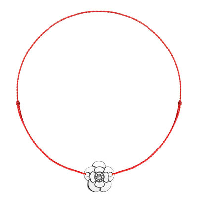 Bratara pe snur Camelie cu diamant alb, din aur alb