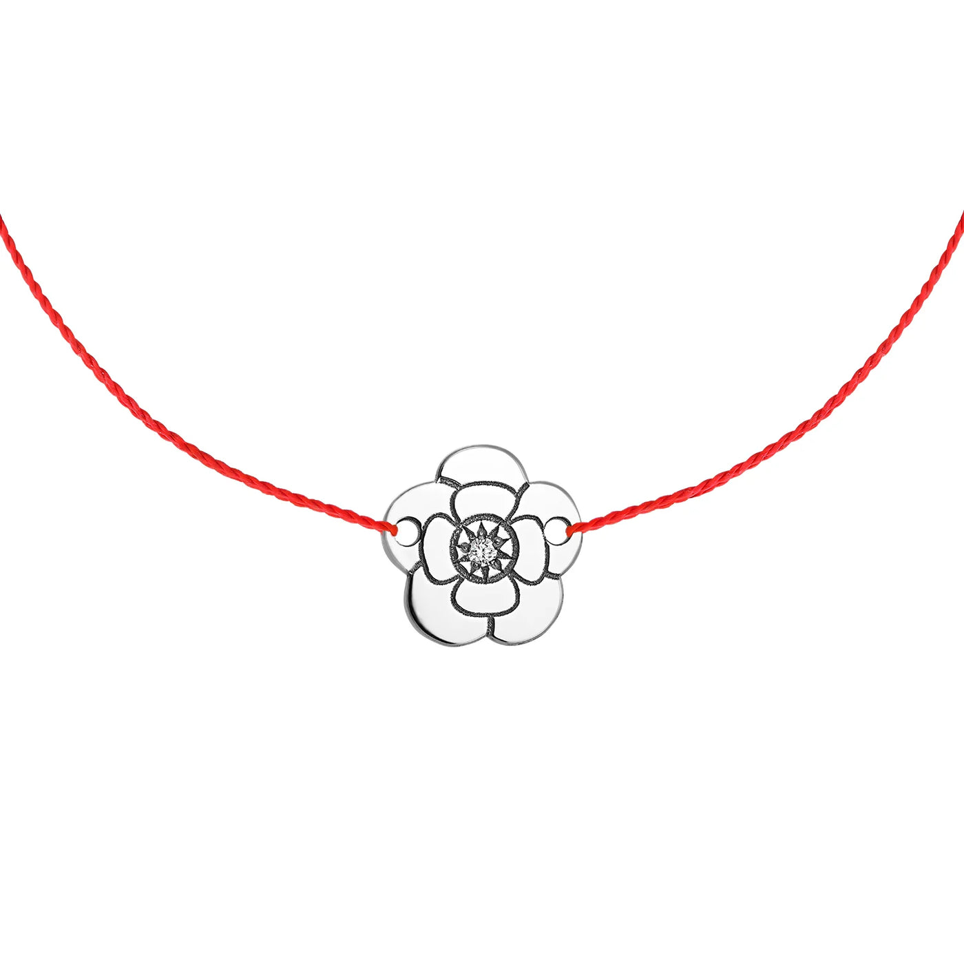 Bratara pe snur Camelie cu diamant alb, din aur alb