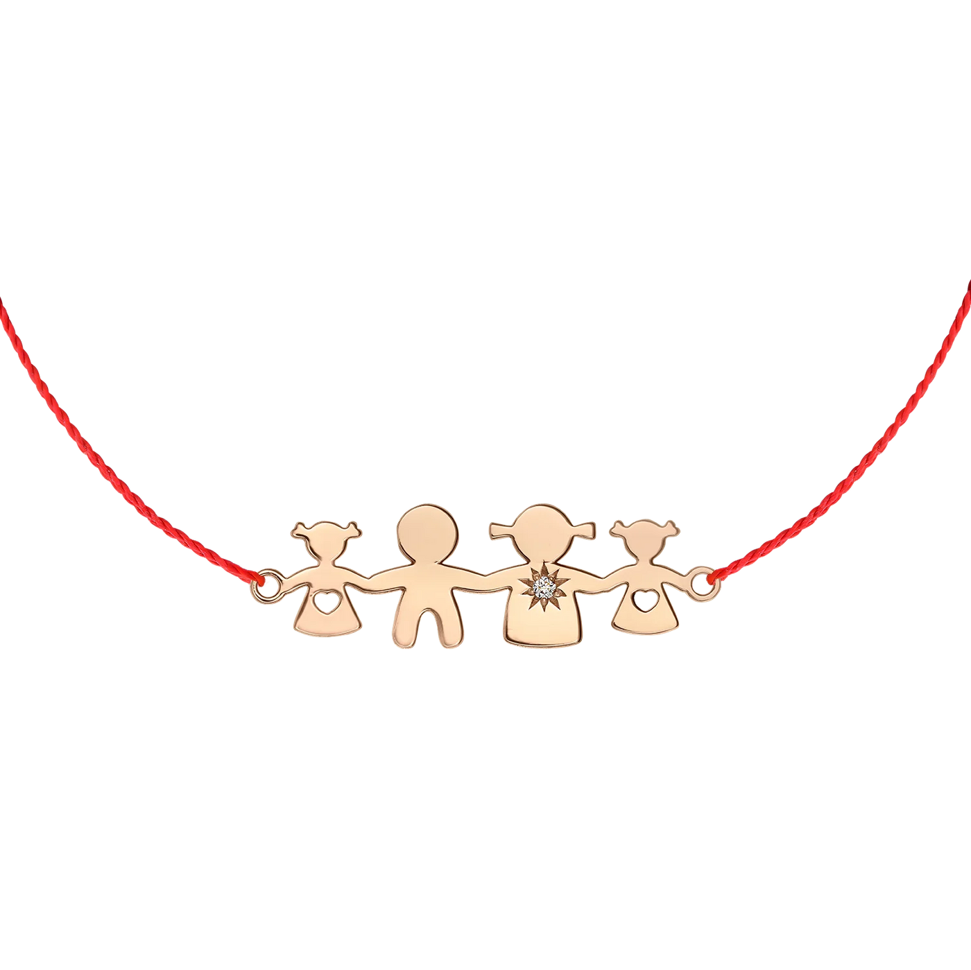 Bratara pe snur Mama&Tata&Fiice cu diamant alb, din aur roz 