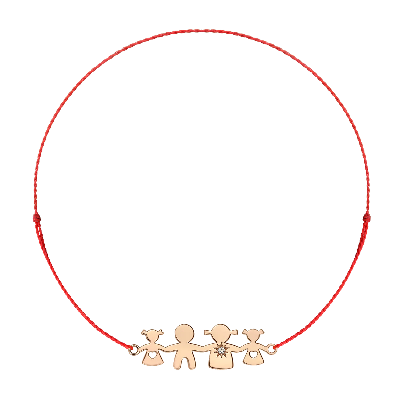 Bratara pe snur Mama&Tata&Fiice cu diamant alb, din aur roz 