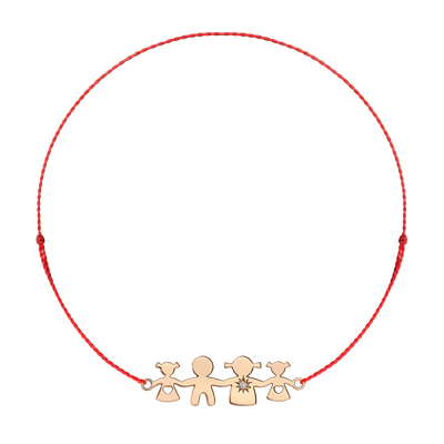 Bratara pe snur Mama&Tata&Fiice cu diamant alb, din aur roz 