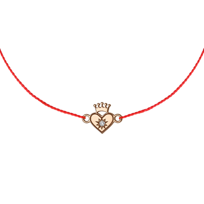 Bratara pe snur Inima Royala cu diamant alb, din aur roz 