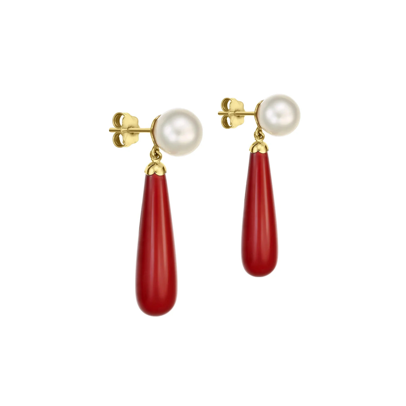 Cercei cu perle de cultura, cu scoica rosie, din aur galben