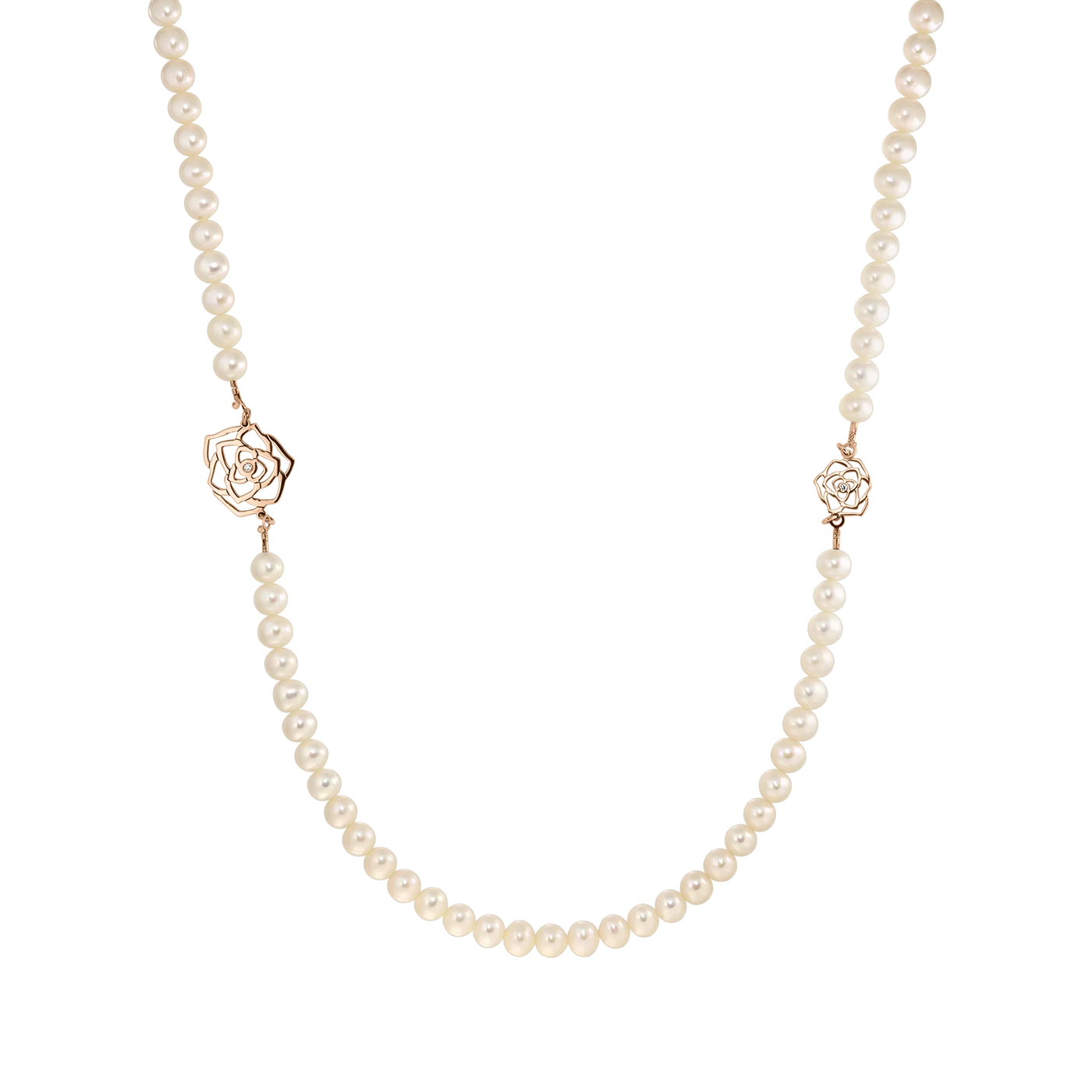 Colier Rose 90 cm cu perle de cultura de 6mm cu diamante albe si inchizatoare din aur roz 