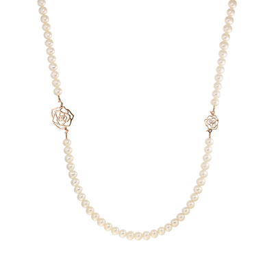 Colier Rose 90 cm cu perle de cultura de 6mm cu diamante albe si inchizatoare din aur roz 