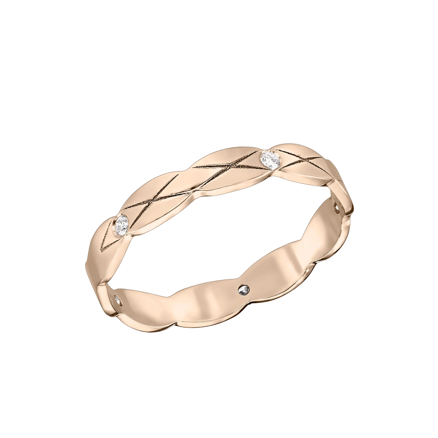 Inel Eternity cu diamante albe, din aur roz