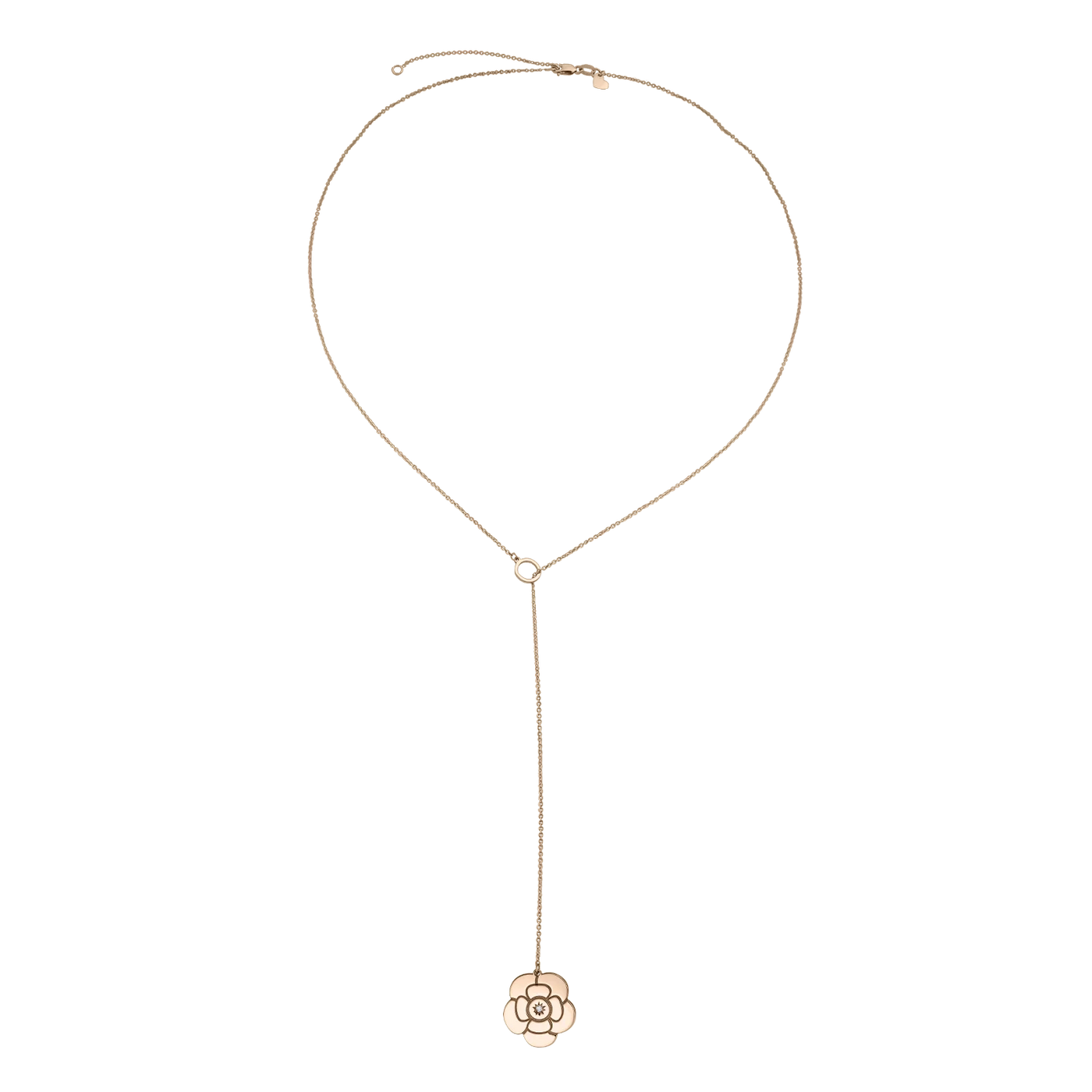 Lanţ cu pandantiv Camelie, cu diamant alb, din aur roz