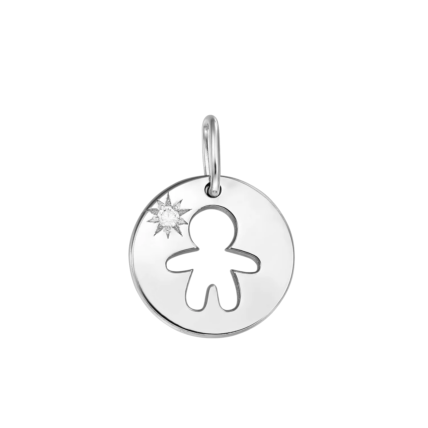 Pendant Coin Baby Boy with white diamond, in white gold