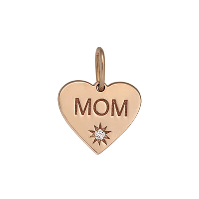Pandantiv Inima "Mom" cu diamant alb, din aur roz