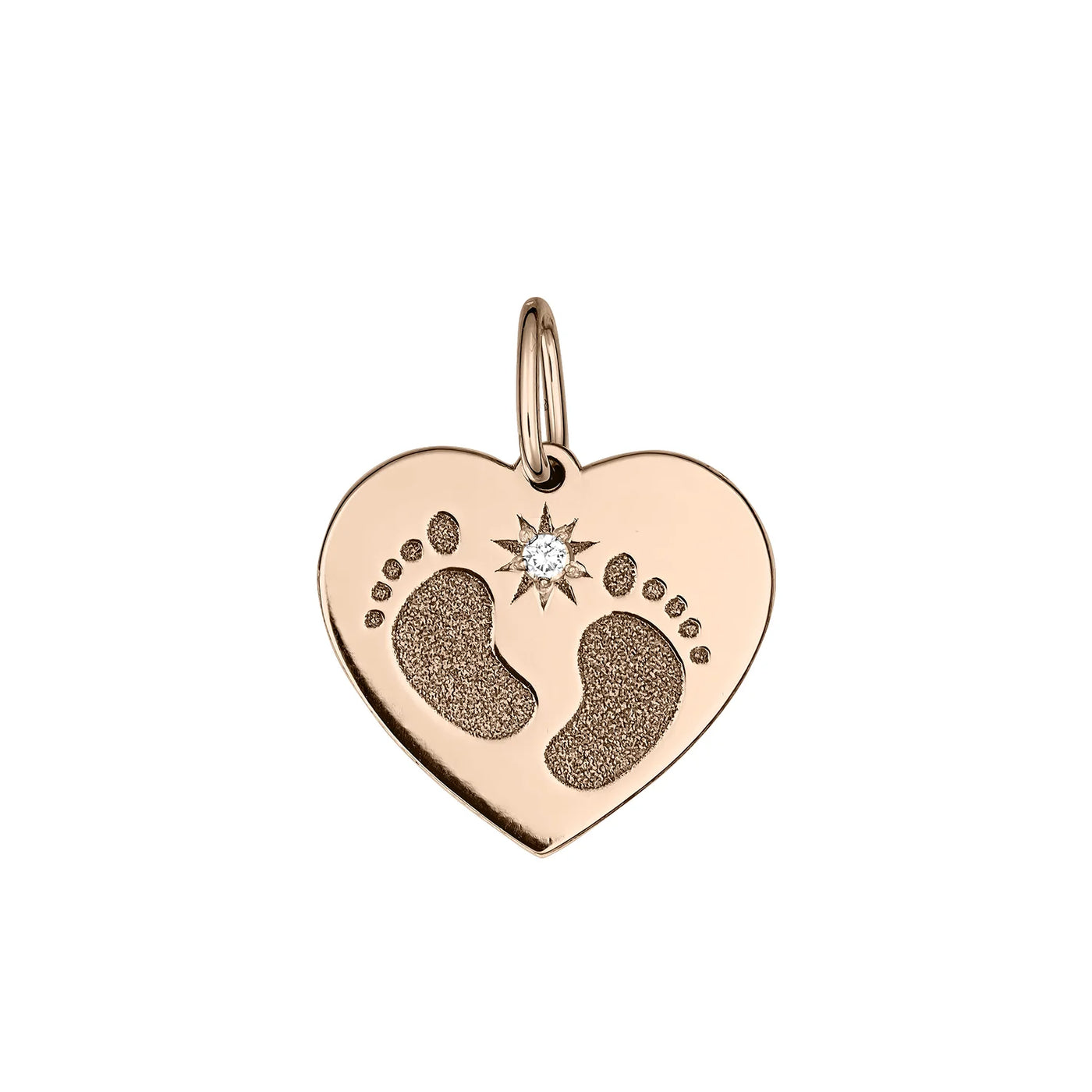 Pandantiv Picioruse de Bebe si Inima, cu diamant alb, din aur roz
