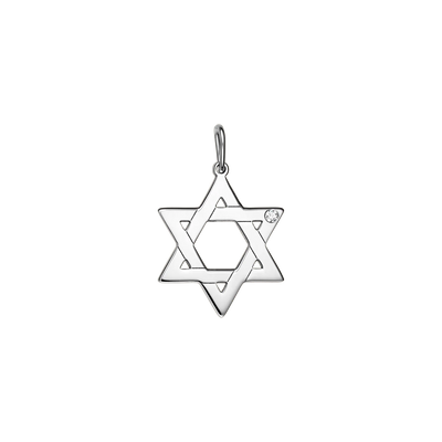 Pandantiv Steaua lui David, cu diamant alb, din aur alb