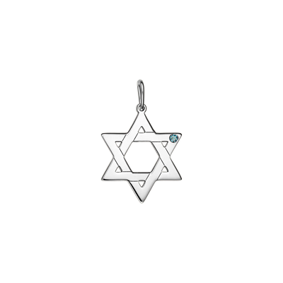 Pandantiv Steaua lui David,  cu diamant albastru din aur alb