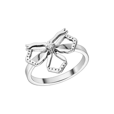 Ring Bow with white diamond, in white gold - zeaetsia