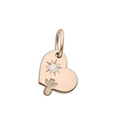 Pendant Heart with an Angel with white diamond, in rose gold - zeaetsia