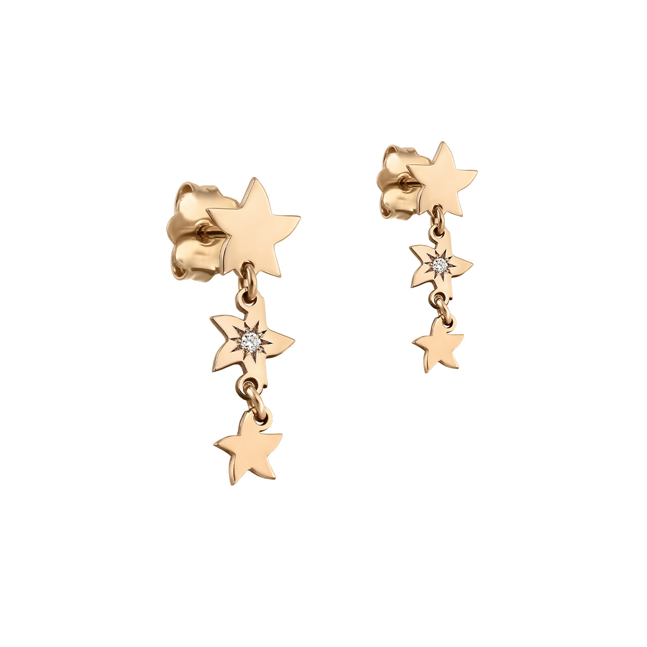Stud Earrings Precious Starfish with white diamonds, in rose gold - zeaetsia