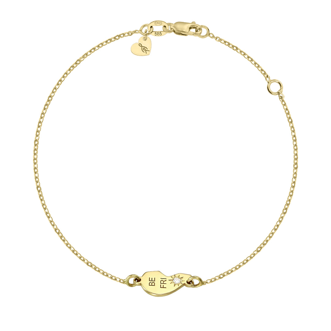 Two bracelets on chain Best Friend with white diamonds, in yellow gold - zeaetsia