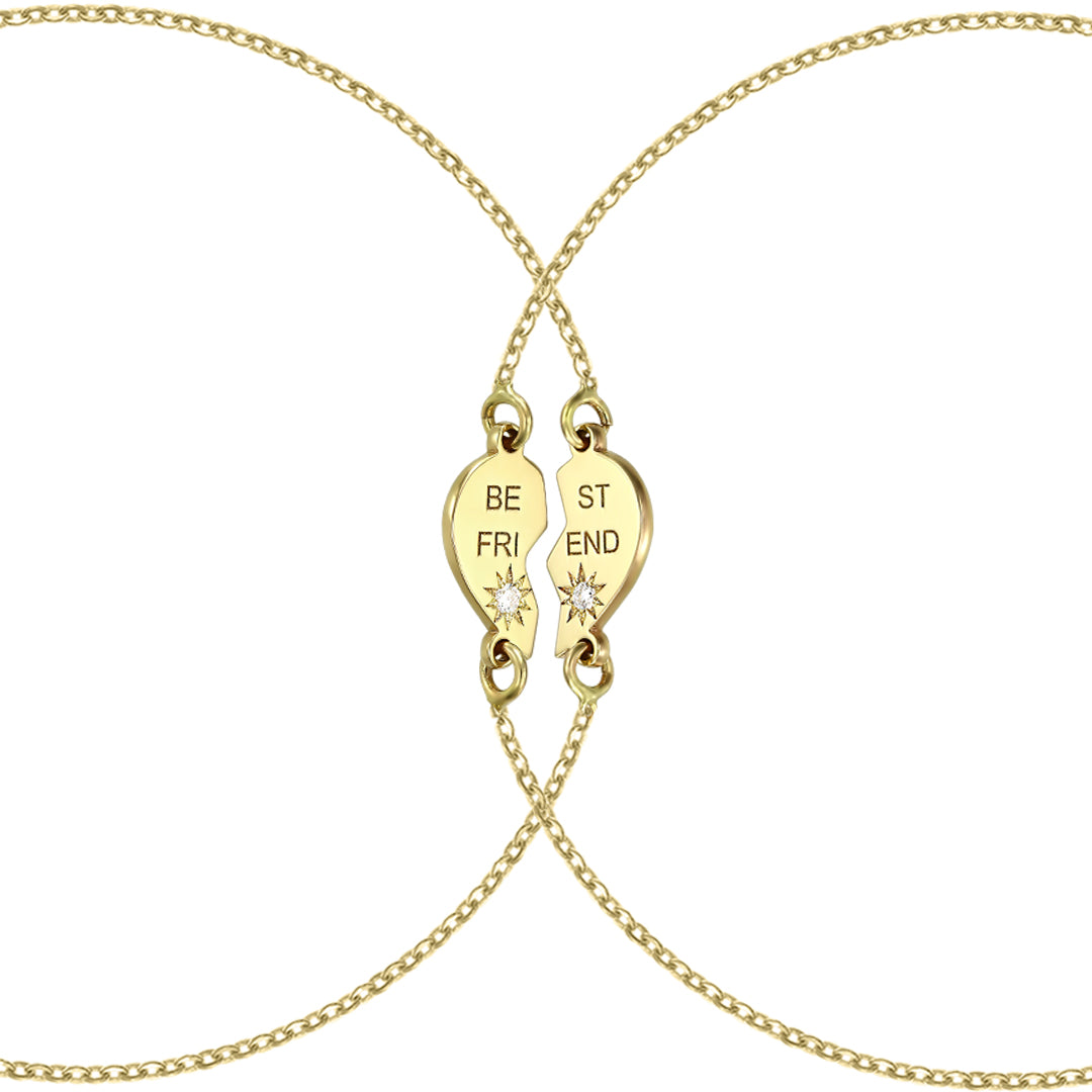 Two bracelets on chain Best Friend with white diamonds, in yellow gold - zeaetsia