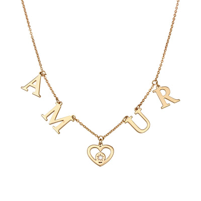 Necklace "AMOUR" with white diamond, in rose gold - zeaetsia