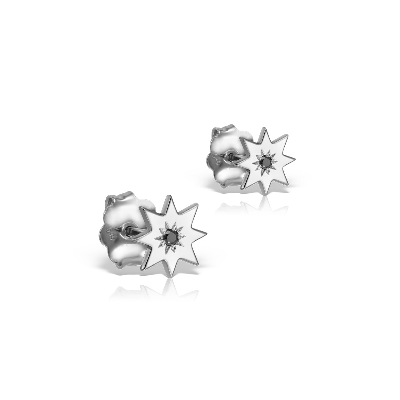 Stud Earrings Sparkling Star with black diamonds, in white gold - zeaetsia