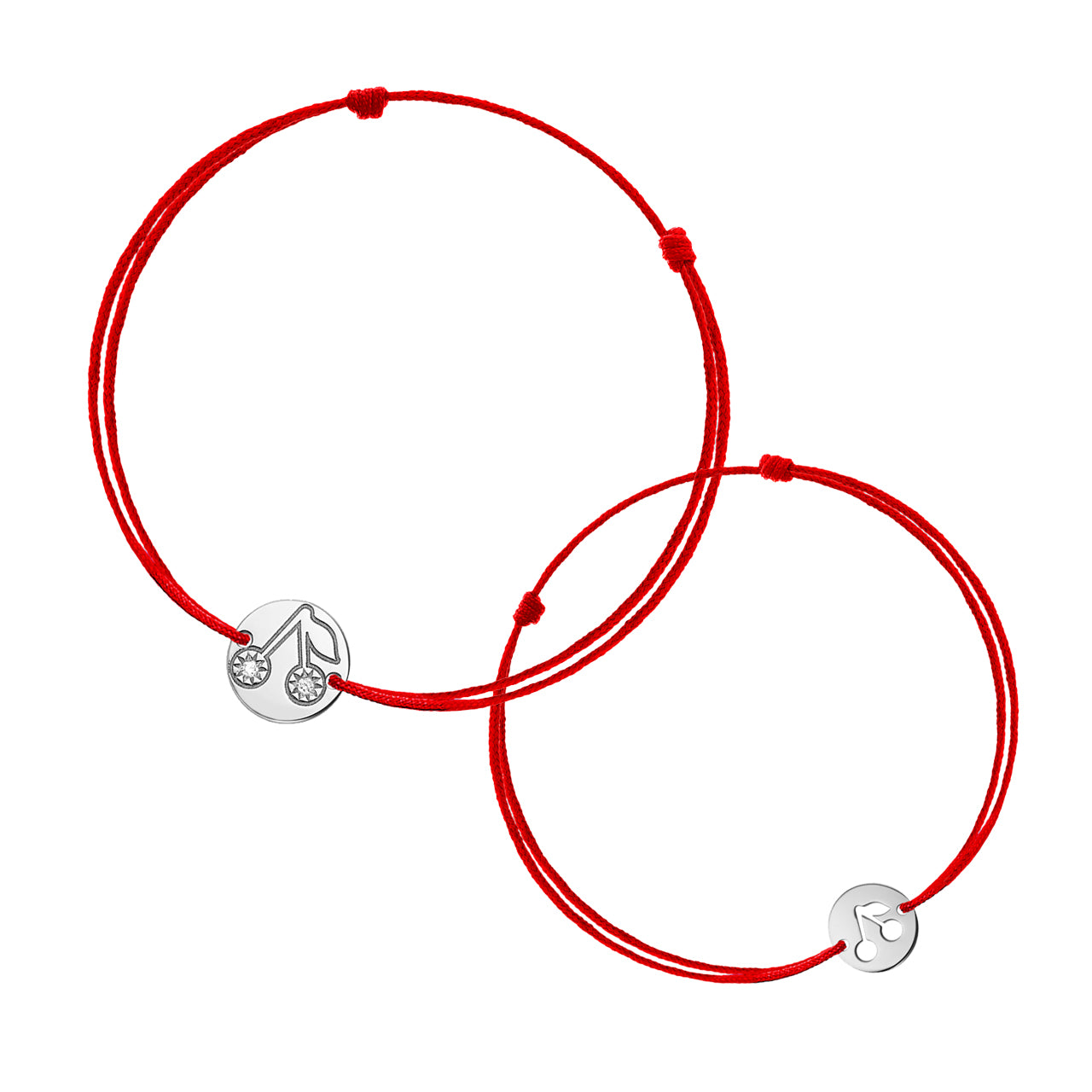 Mother&Baby Bracelets on string Cherry with white diamonds, in white gold - zeaetsia