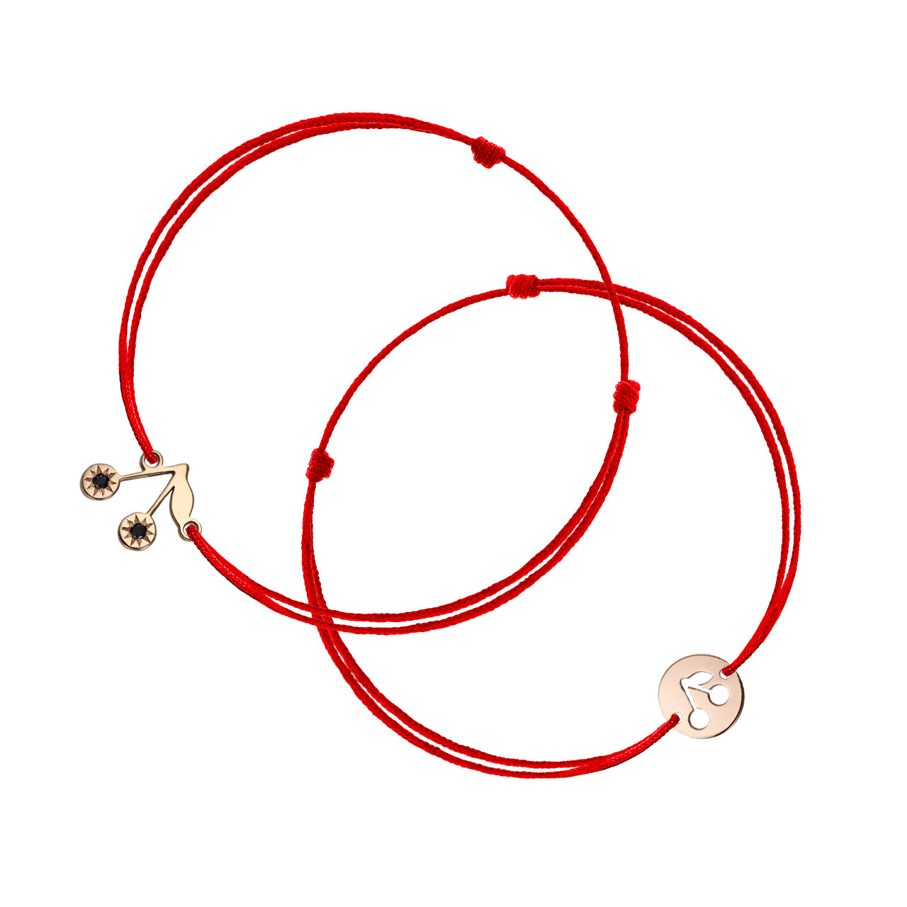 Mother&Baby Bracelets on string Cherry with black diamonds, in rose gold - zeaetsia