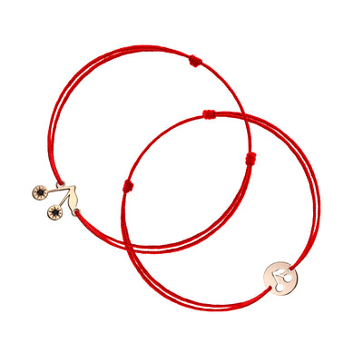 Mother&Baby Bracelets on string Cherry with black diamonds, in rose gold - zeaetsia