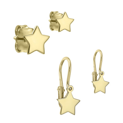 Mother&Baby Earrings Lucky Star, in yellow gold - zeaetsia
