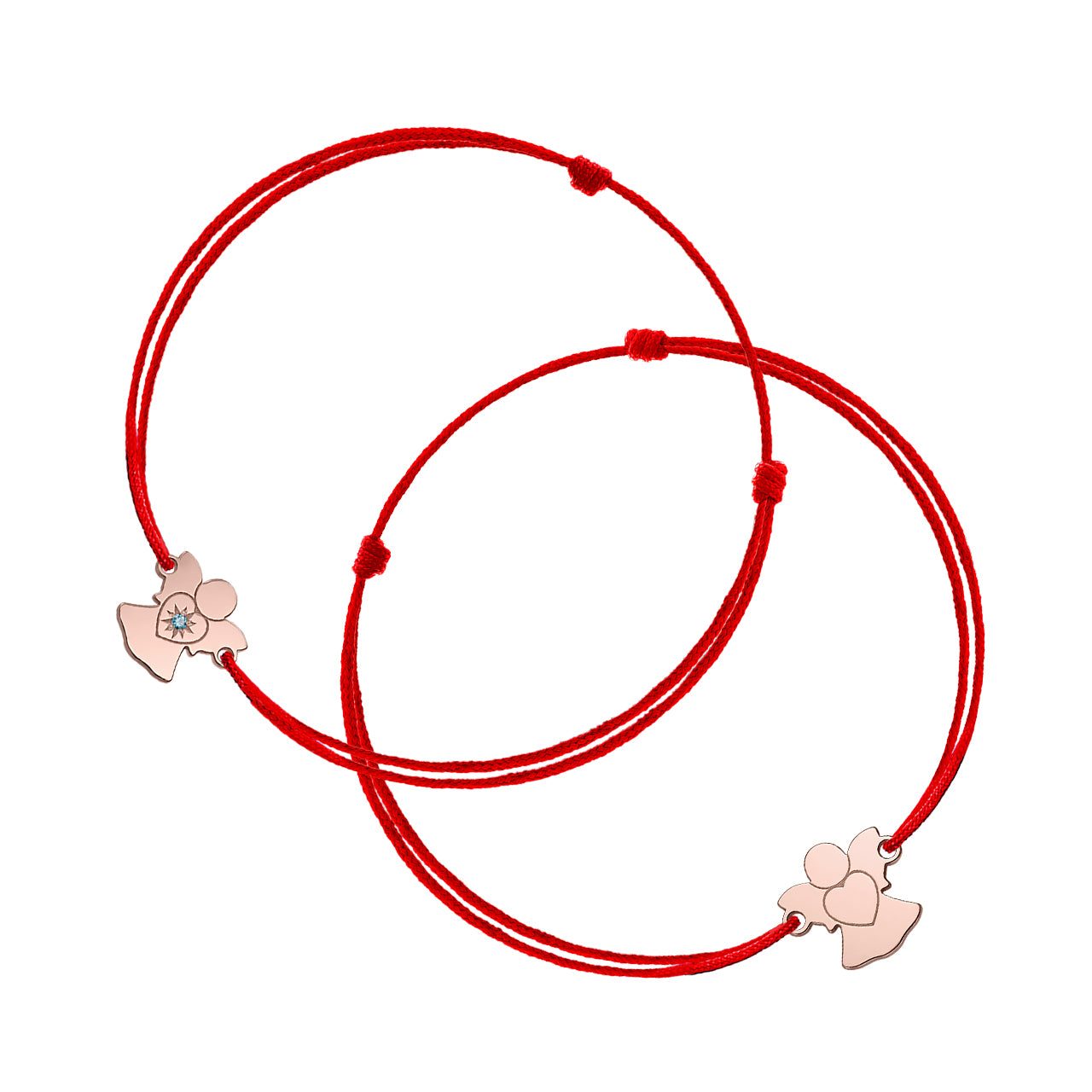 Mother&Baby Bracelets on string Heart's Angel with blue diamond, in rose gold - zeaetsia