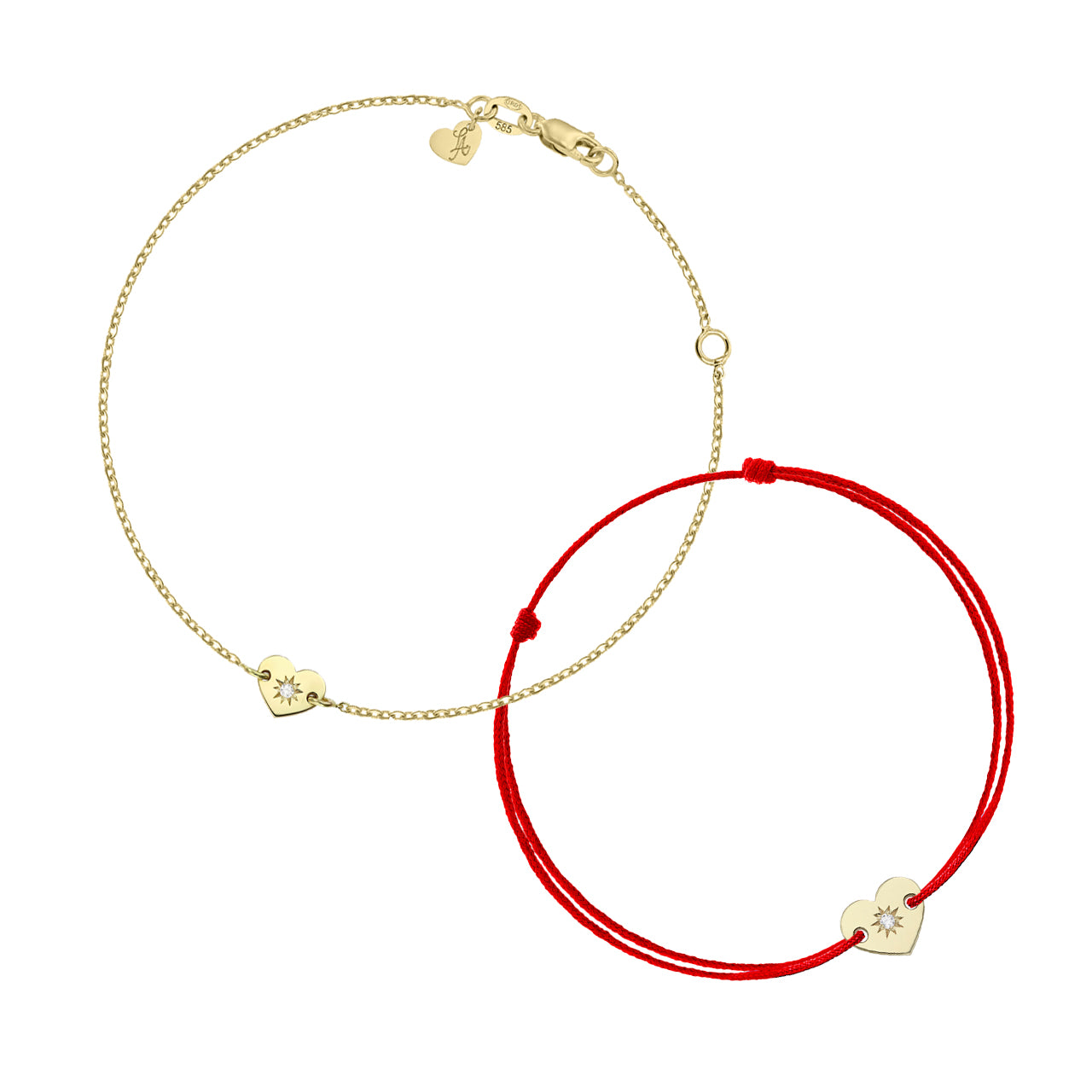 Mother&Baby Bracelets Heart with white diamond, in yellow gold - zeaetsia