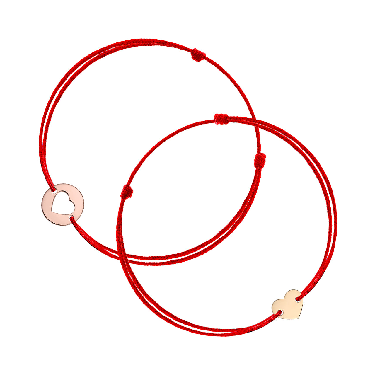 Mother&Baby Bracelets on string Baby Heart&Round Heart, in rose gold - zeaetsia