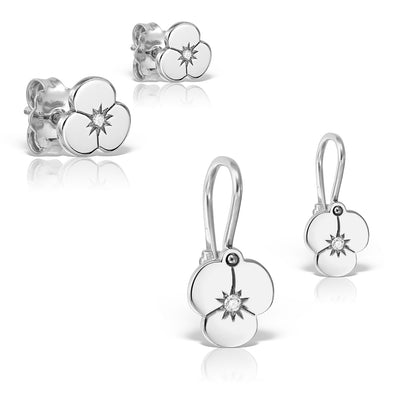 Mother&Baby Earrings Missing Summer with white diamonds, in white gold - zeaetsia