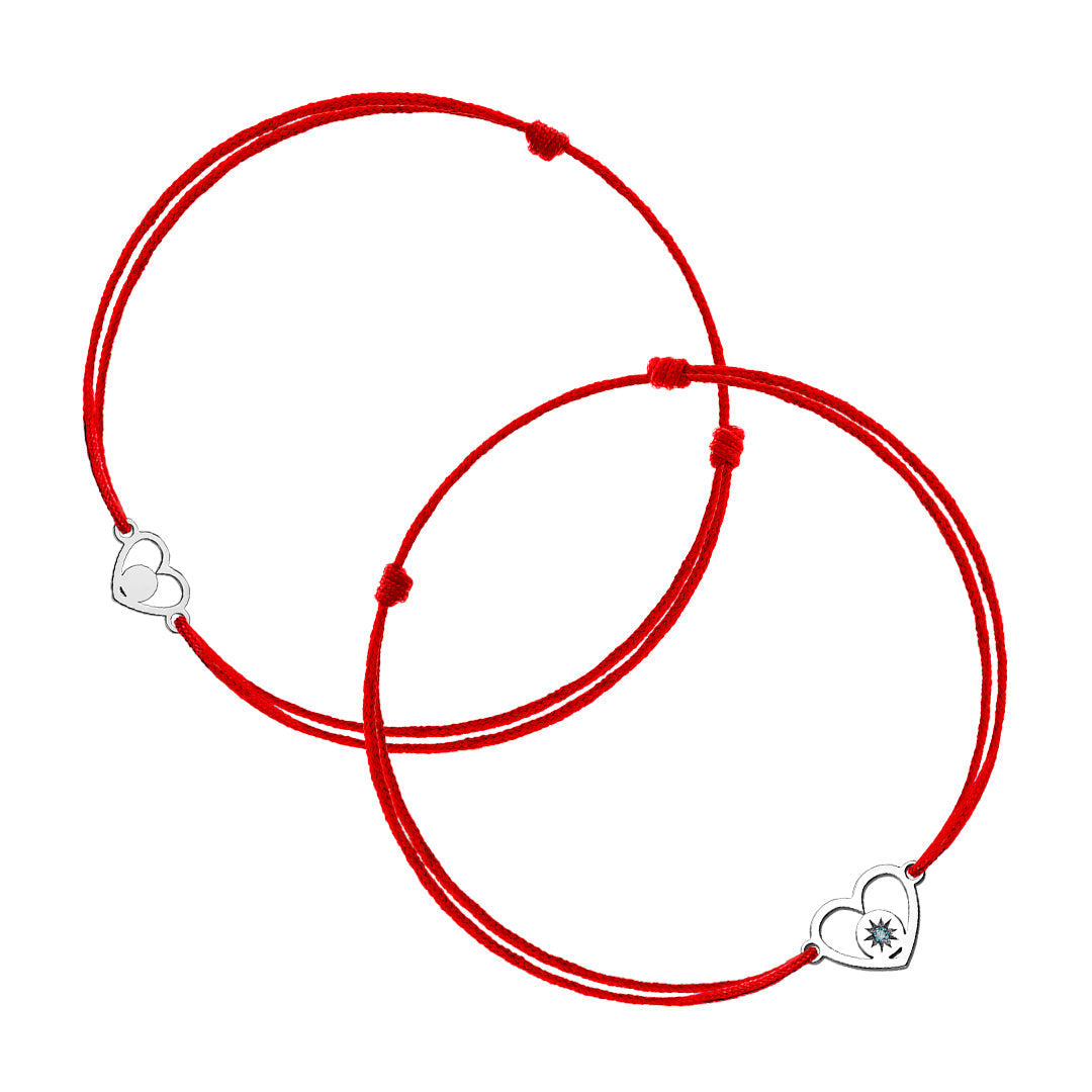 Mother&Baby Bracelets on string Circle in a Heart with blue diamond, in white gold - zeaetsia