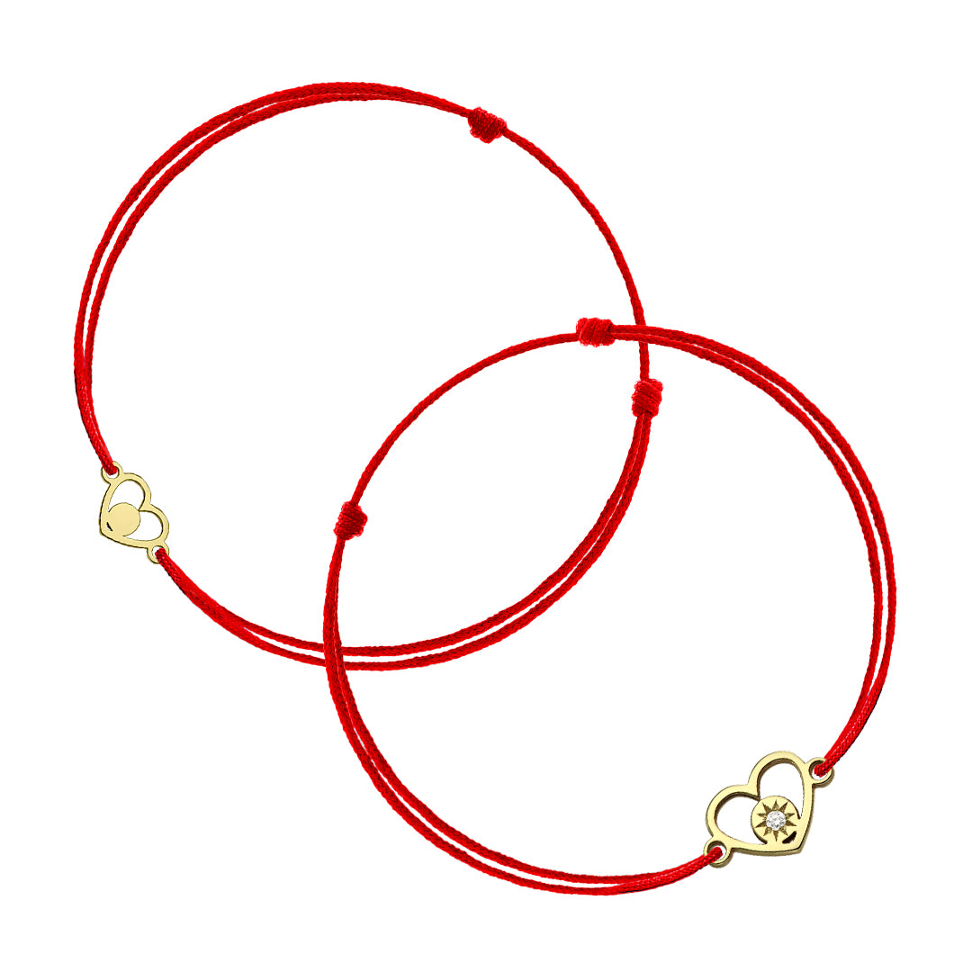 Mother&Baby Bracelets on string Circle in a Heart with white diamond, in yellow gold - zeaetsia