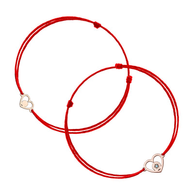 Mother&Baby Bracelets on string Circle in a Heart with blue diamond, in rose gold - zeaetsia