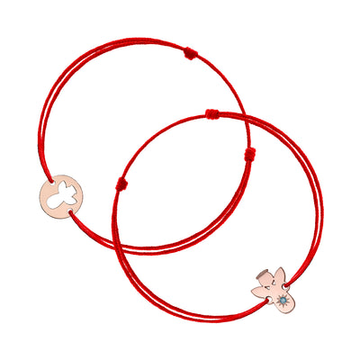 Mother&Baby Bracelets on string Angel with blue diamond, in rose gold - zeaetsia