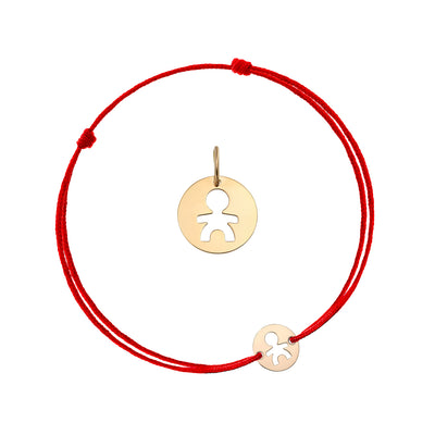 Mother&Baby Coin Baby Boy Pendant&Bracelet on string, in rose gold - zeaetsia