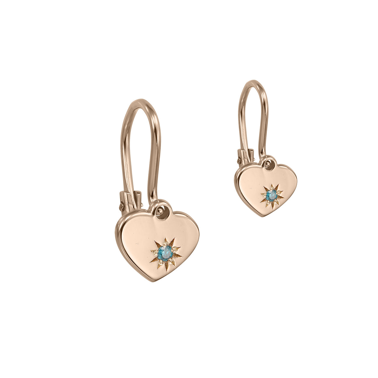 Baby Earrings 100% Love with blue diamonds, in rose gold - zeaetsia