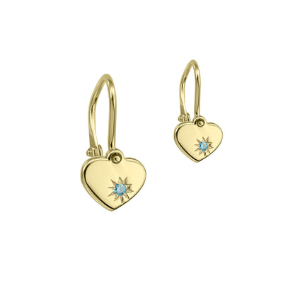 Baby Earrings 100% Love with blue diamonds, in yellow gold - zeaetsia