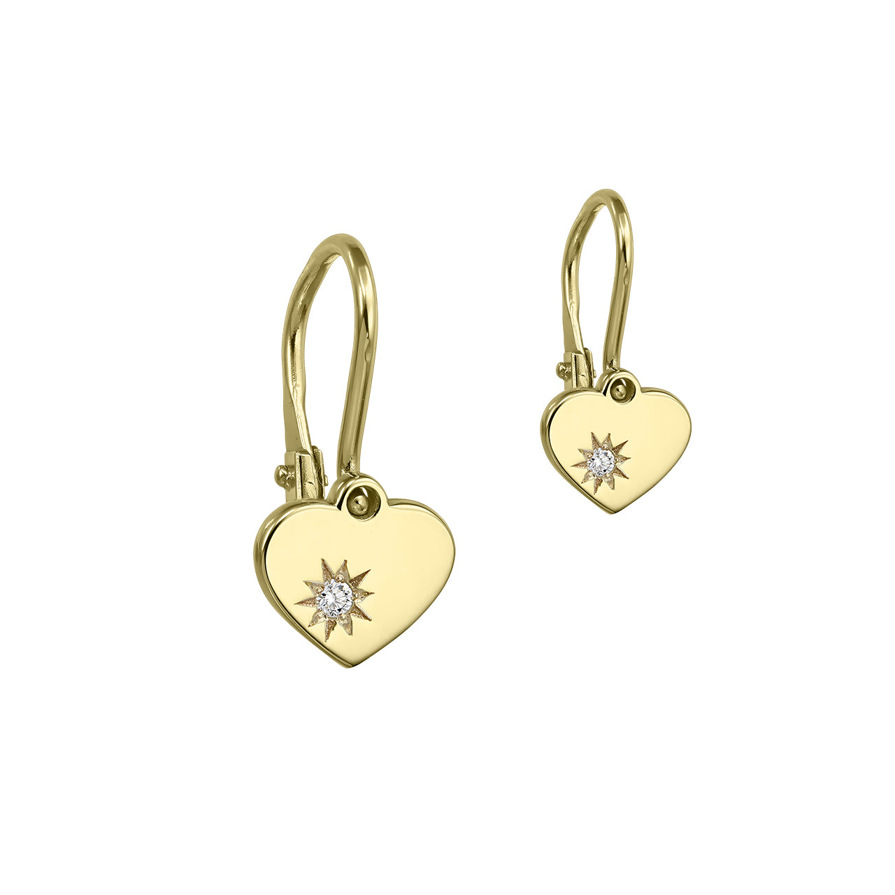 Baby Earrings 100% Love with white diamonds, in yellow gold - zeaetsia