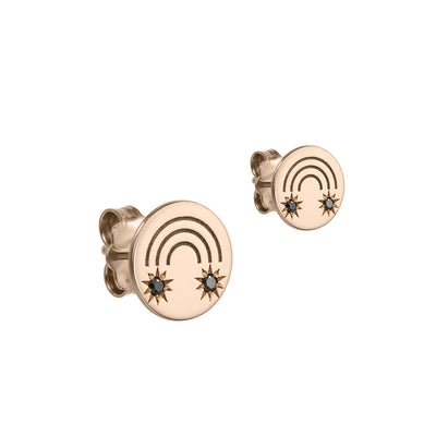 Stud Earrings Rainbow with 4 black diamonds, in rose gold - zeaetsia