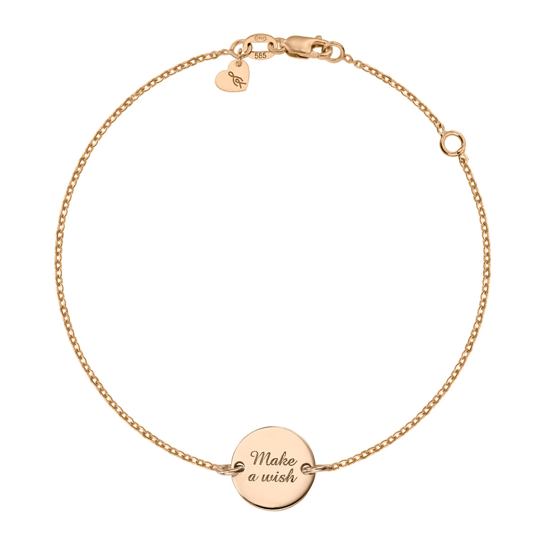 Bracelet on chain coin Make a Wish, in rose gold - zeaetsia