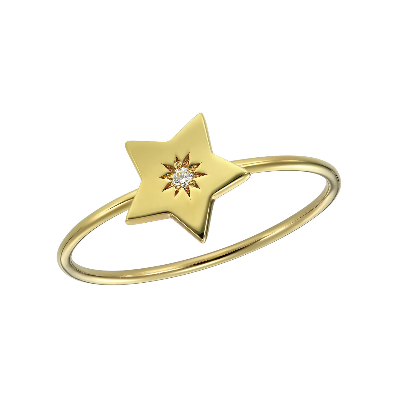 Ring Lucky Star with white diamond, in yellow gold - zeaetsia