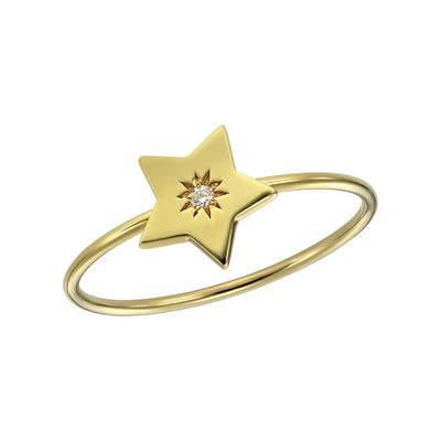 Ring Lucky Star with white diamond, in yellow gold - zeaetsia