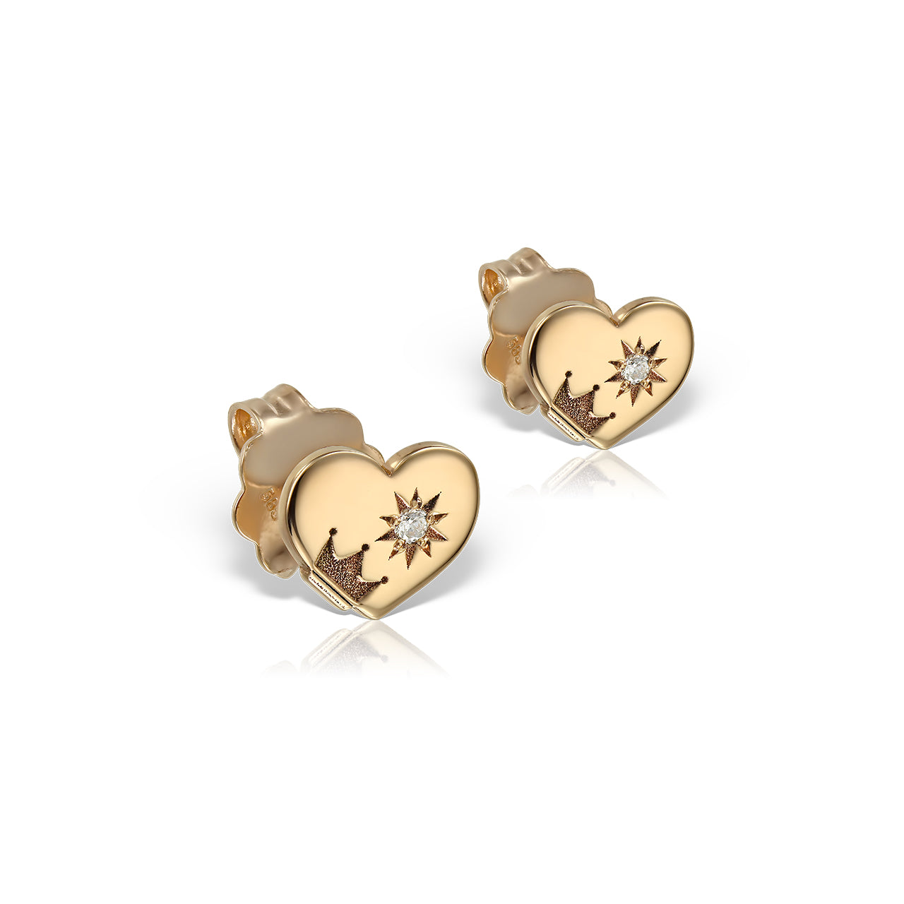 Stud earrings Hearts and Crowns with white diamonds S, in rose gold - zeaetsia